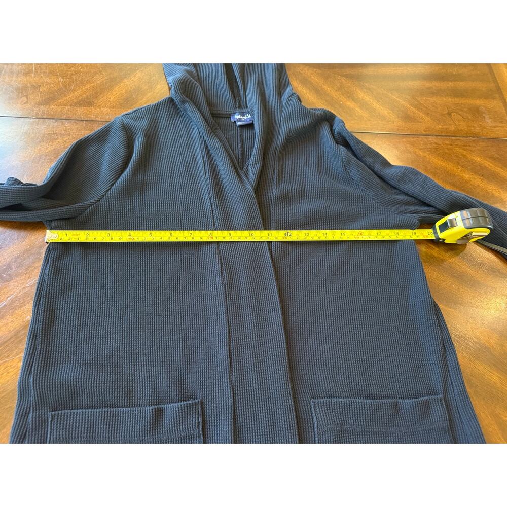 Splendid Womens Waffle Knit Hooded Cardigan M Black Loungewear Cozy Open Front - Picture 4 of 10